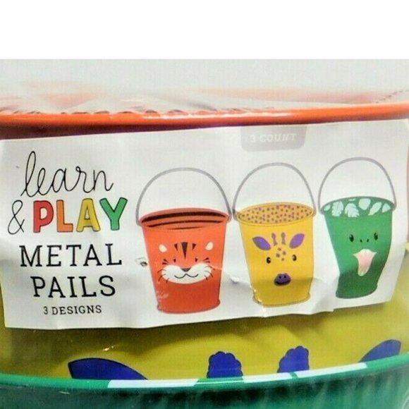 Kids Learn & Play Metal Pails Animal Design, 3 pack NWT - Picture 2 of 4